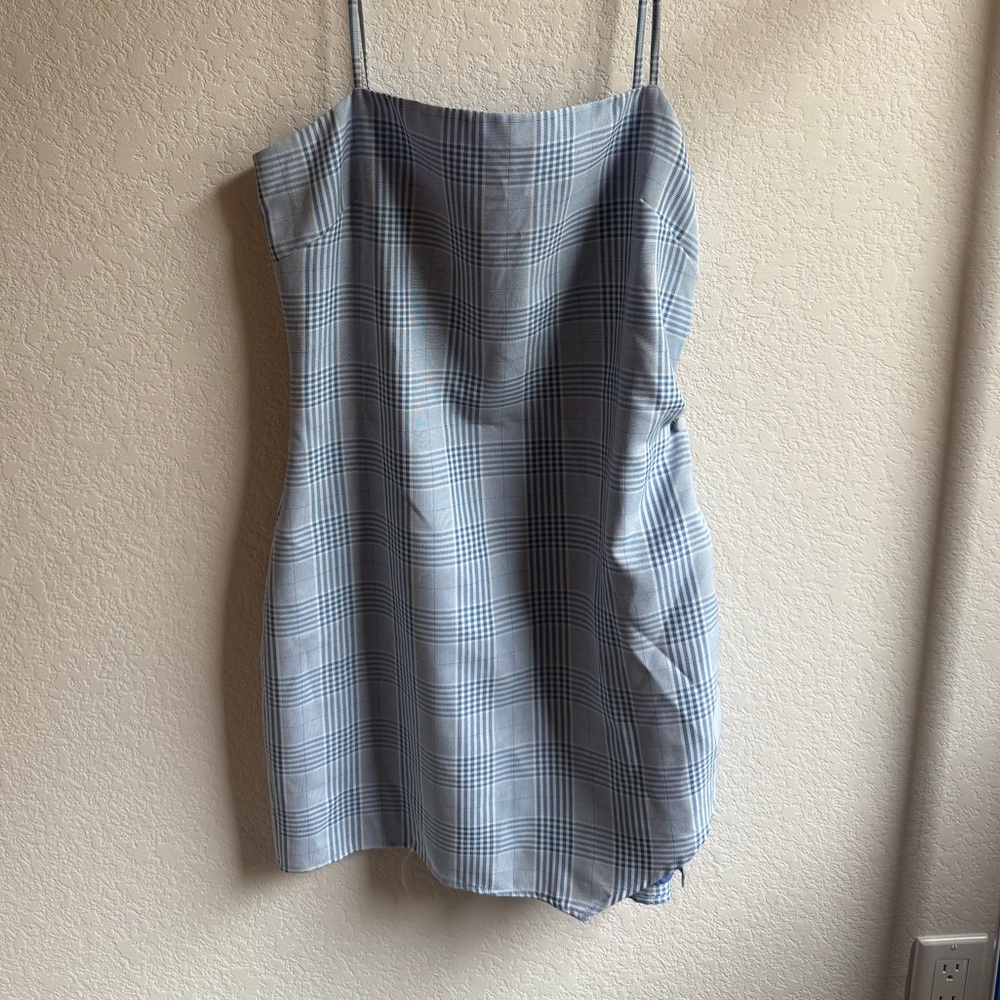 Lovers and Friends Revolve Ellis Baby Blue Plaid Button Mini Dress